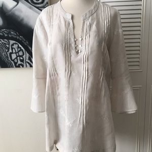 St Tropez West Linen Tunic Blouse w/Trumpet Sleeve